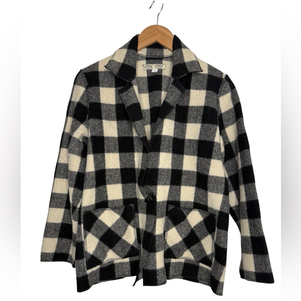 Cameleon | Wool Buffalo Check V Neck Blazer Jacket Women's Black Cream Small